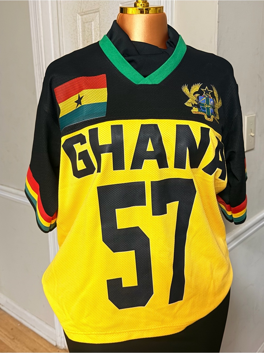Ghana 57 Women's Jersey Top - Black & Yellow